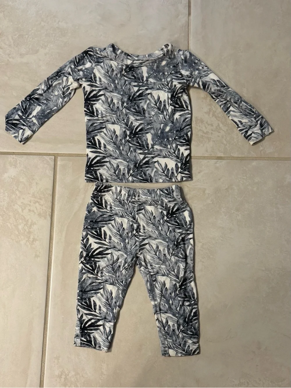 Posh Peanut “Blue Leaf” Palm Print Bamboo Long Sleeve Pajama Set